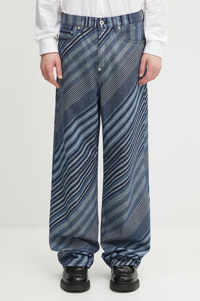 Дънки KENZO Kenzo Diagonal Stripe Turn Up Wide Fit Jeans Синьо | FF65DP4216Z1