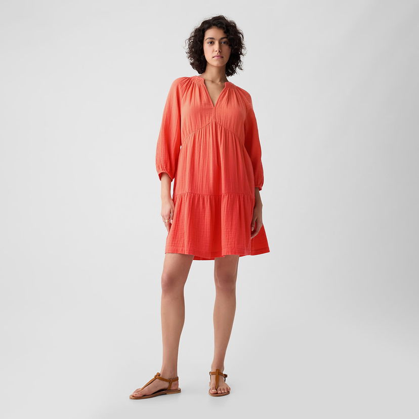 Pокля GAP Dresses Longsleeve Gauze Mini Dress Fire Coral Червено | 429447-02