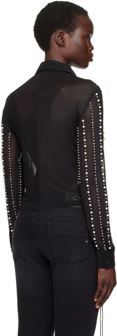 Риза Versace Embellished Sheer Button-Up Shirt Черно | E77HALI13_ECJM01, 2
