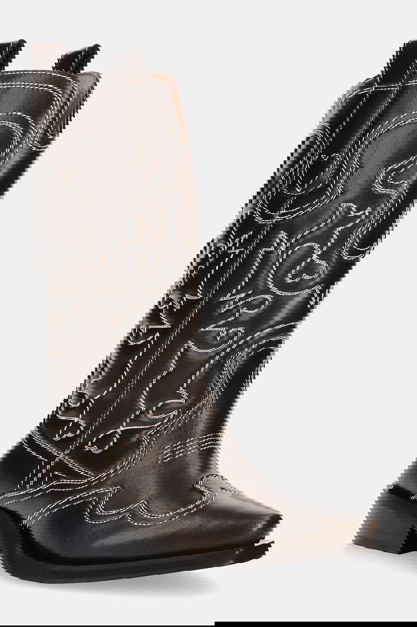 Кецове и обувки GANNI GANNI Mid Shaft Embroidered Western Boots Кафяво | S3112, 0