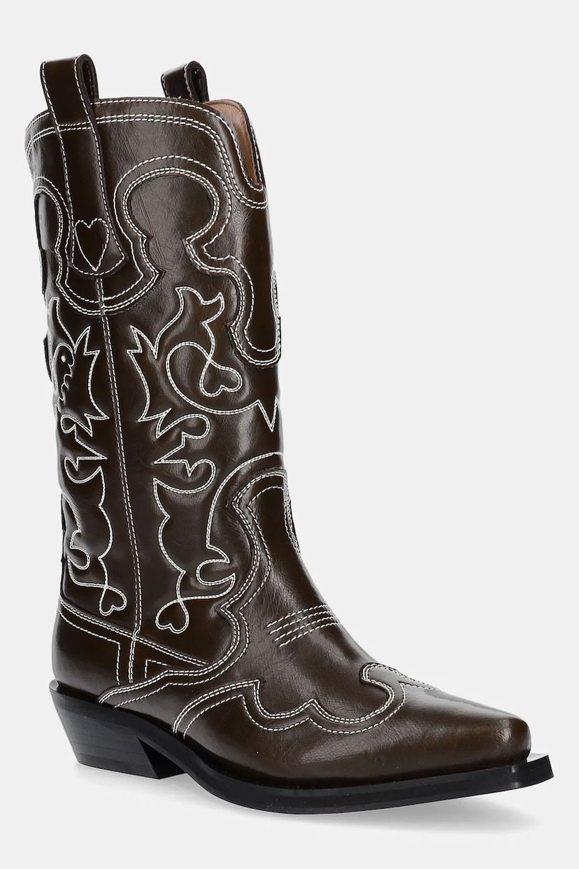 Кецове и обувки GANNI GANNI Mid Shaft Embroidered Western Boots Кафяво | S3112