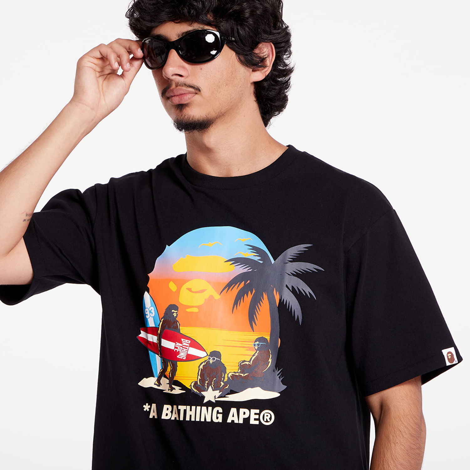 Тениска BAPE A BATHING APE Sunset Beach Ape Head Tee M Black Черно | 001TEK701003F BLK, 1