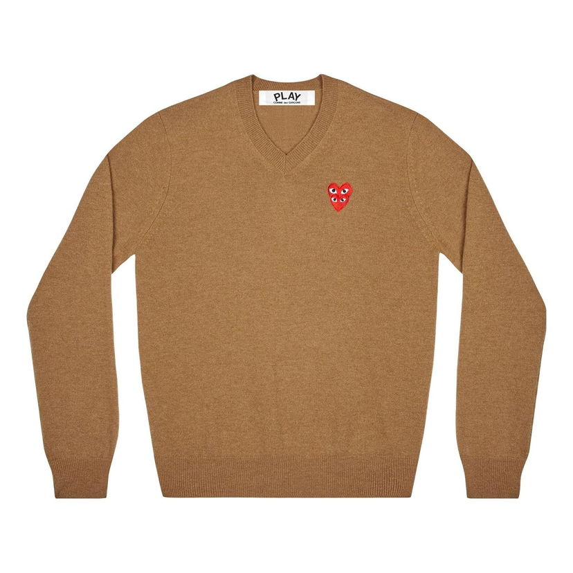 Пуловер Comme des Garçons COMME des GARCONS PLAY V-Neck Pullover with Red Emblem Кафяво | AZ-N073-051-3