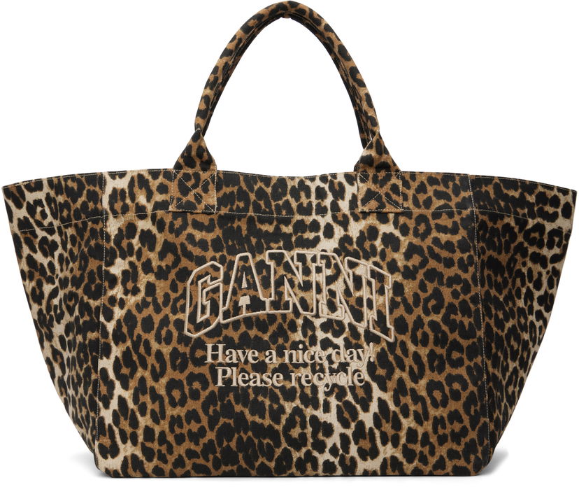 Голяма пазарска чанта GANNI Leopard XXL Tote Многоцветен | A7161