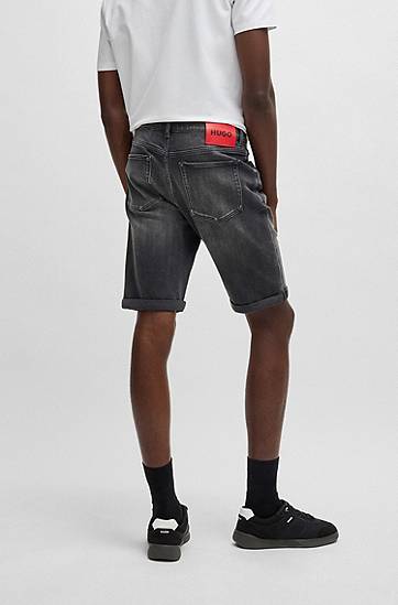 Къси панталони BOSS Tapered-Fit Comfort-Stretch Denim Shorts Сиво | 50539932, 1