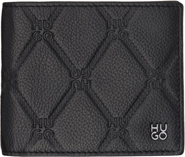 Leather Stacked Logo Chain Pattern Wallet