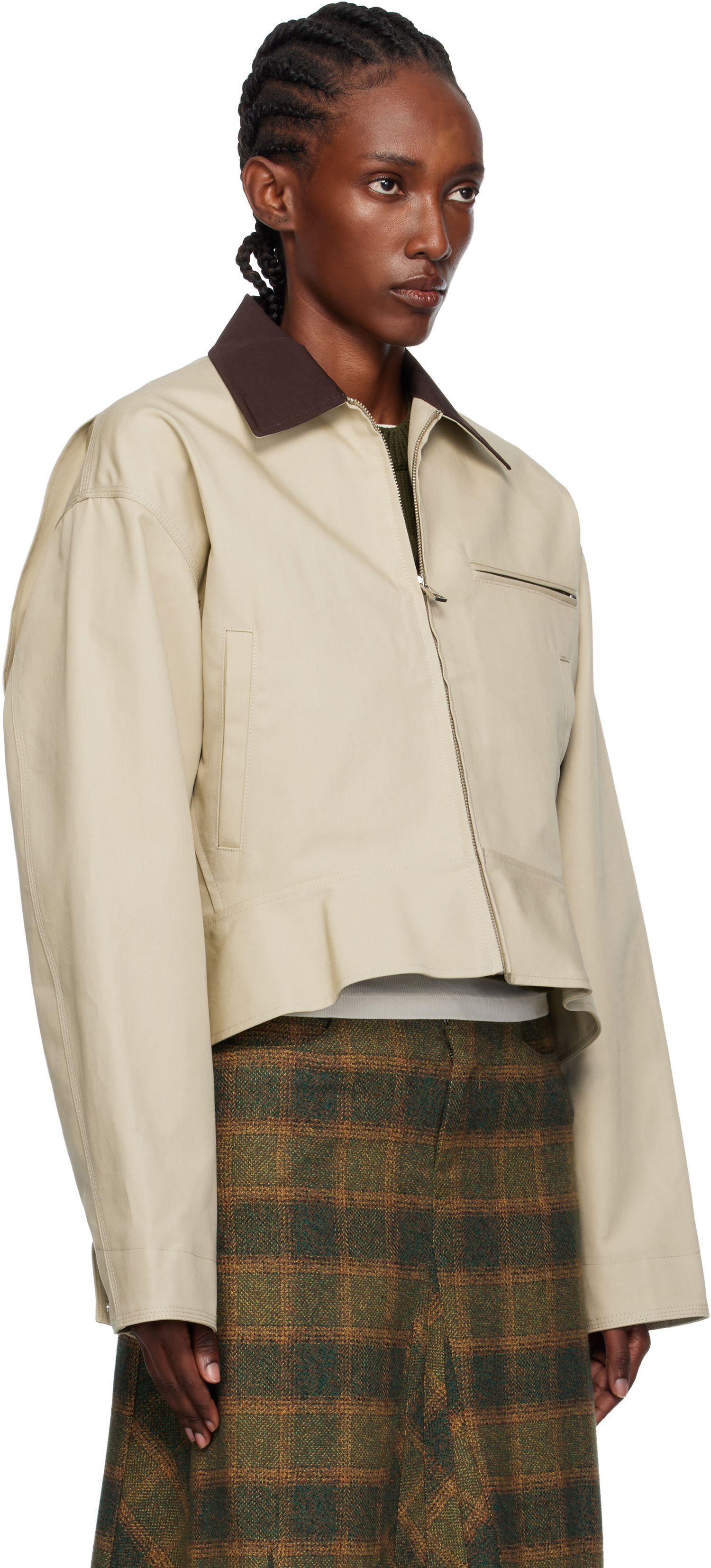 Яке JW Anderson JW Anderson Cropped Contrast Collar Curved Hem Workwear Jacket Бежово | JK0399-PG1802, 1