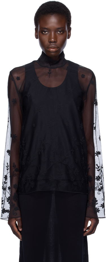 Риза TOTEME TOTEME Floral Tulle Mock Neck Blouse Черно | 253-WRT0546-FB0431, 0