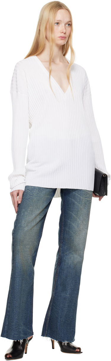 Пуловер Maison Margiela MM6 Maison Margiela Slouchy Ribbed V-Neck Sweater Бяло | S62DA0050 M13125, 3