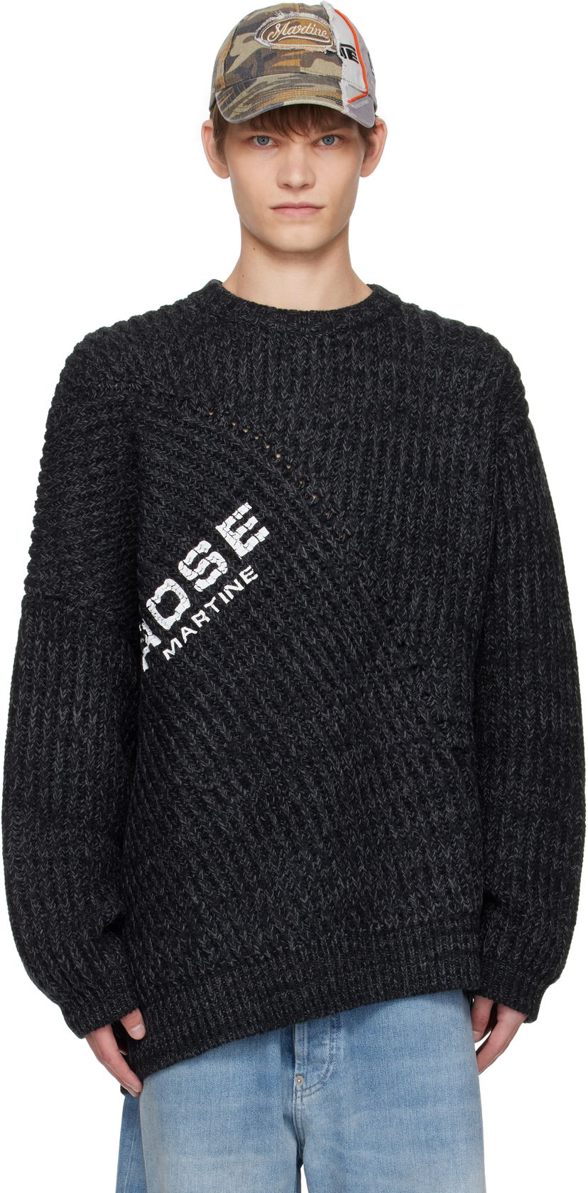 Пуловер Martine Rose Martine Rose Engineered Fisherman Rib Sweater Черно | 971YA03053