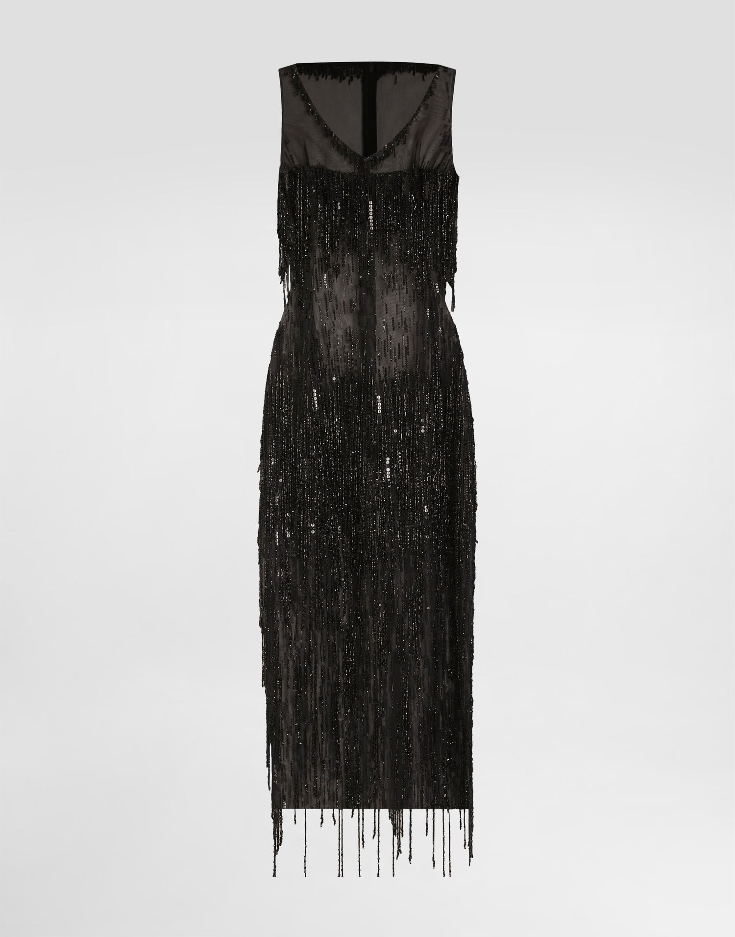 Pокля Dolce & Gabbana Dolce & Gabbana Sleeveless Calf-Length Marquisette Dress with Sequined Fringing Черно | F6TPBZGDC1DN0000, 0