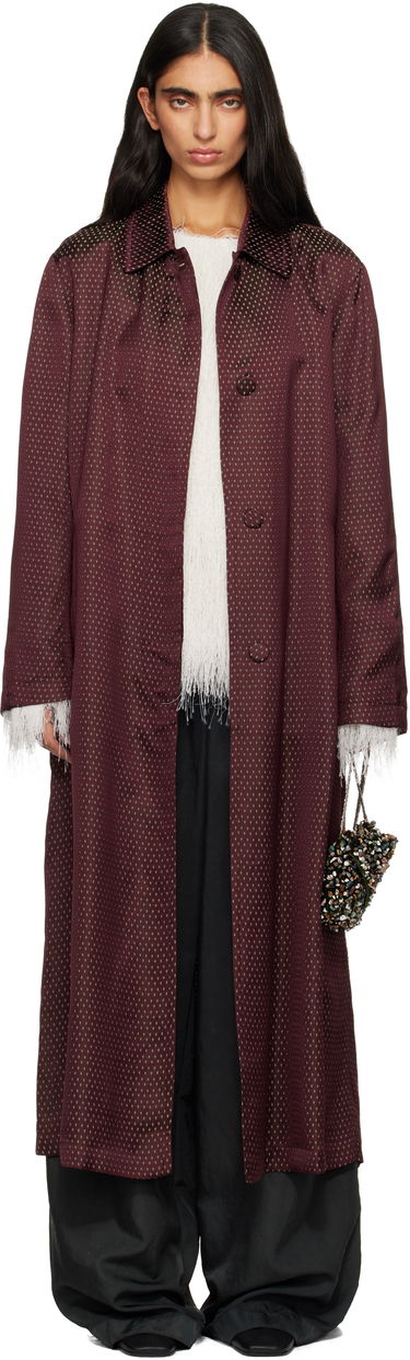 Палта Dries Van Noten Dries Van Noten Fringe-Trim Jacquard Mac Coat Бургунди | 252-010203-2350, 0
