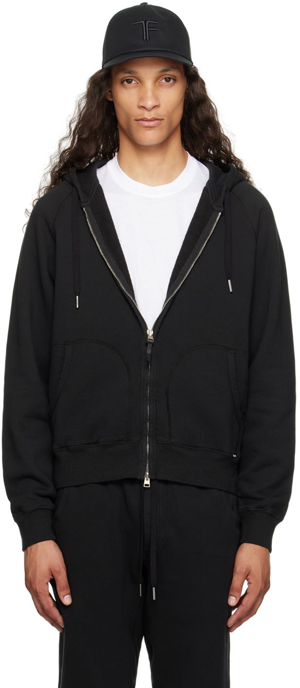 Суитчър Tom Ford Garment-Dyed Zip-Up Hoodie Черно | JDL010-JMC006S23