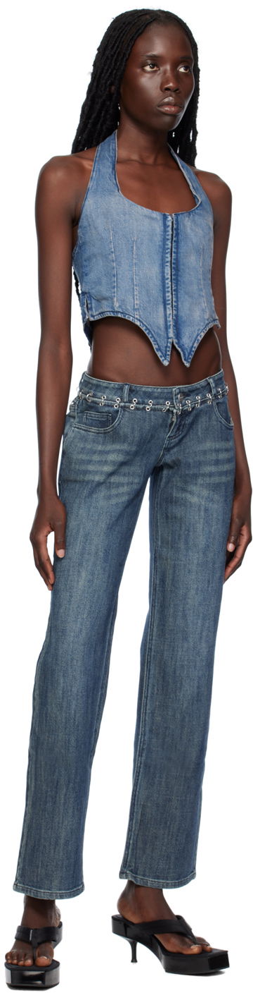 Потник Miaou Miaou Dani Denim Halter Corset Top Синьо | 7077SD4ECH, 3