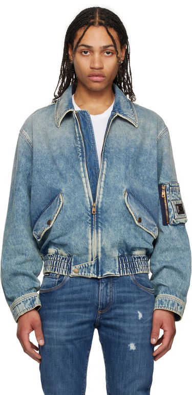 Яке бомбър Dolce & Gabbana Dolce&Gabbana Tag Denim Bomber Jacket Синьо | G9BKNDG8ME5, 0