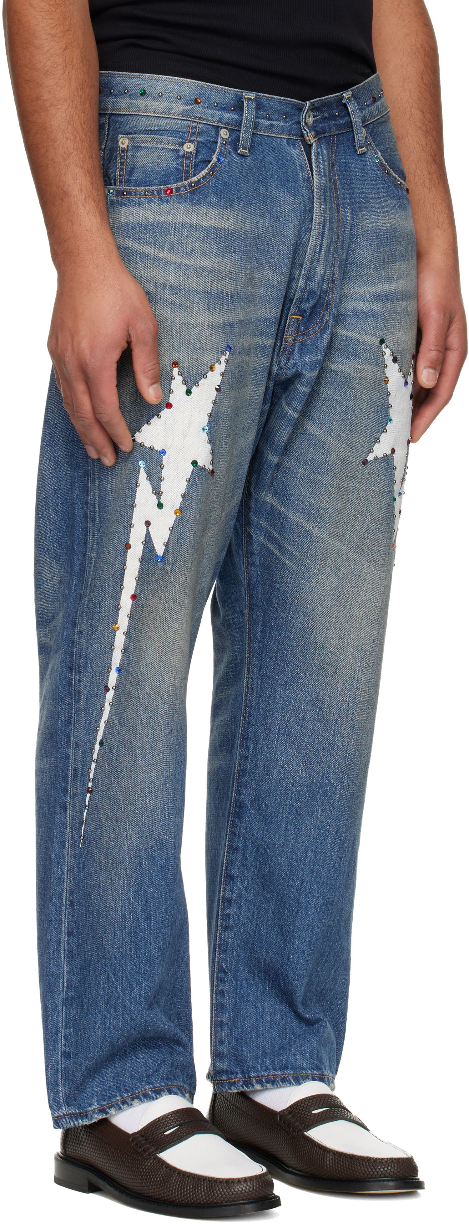 Дънки BAPE Colorful Studded Lightning Bolt 13oz Denim Jeans Синьо | 001DPL801002M, 1