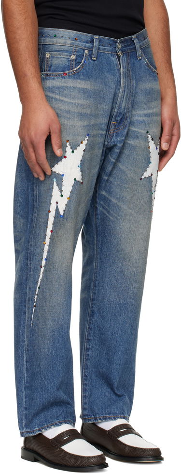 Дънки BAPE Colorful Studded Lightning Bolt 13oz Denim Jeans Синьо | 001DPL801002M, 1