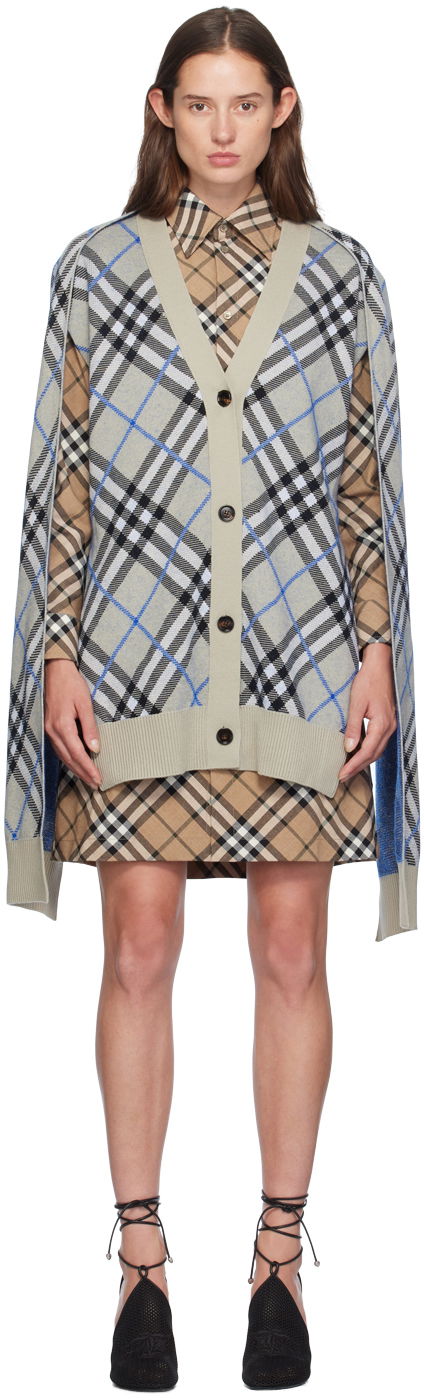 Пуловер Burberry Check Cape Cardigan Бежово | 8095533