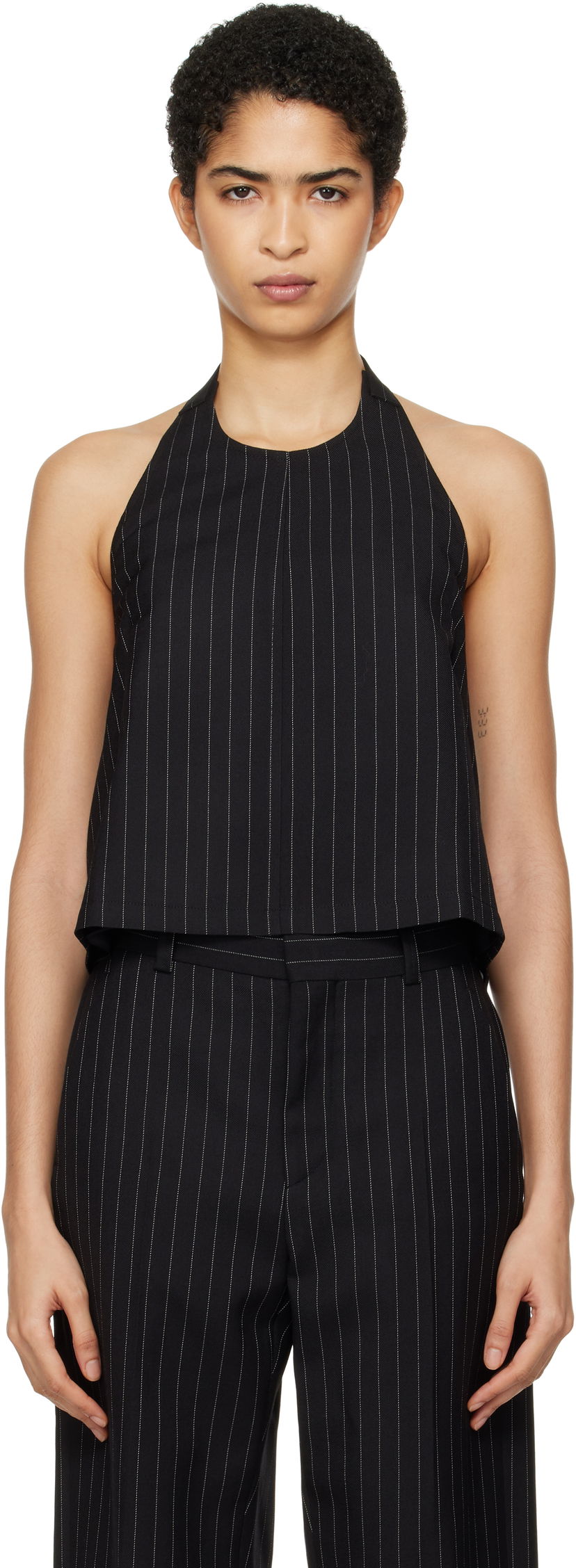 Потник WARDROBE.NYC Pinstripe Backless Halter Top Черно | W1058F24PS