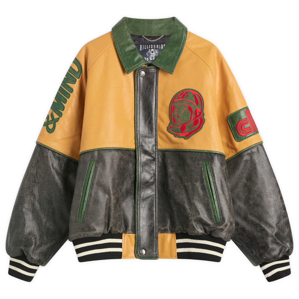 Яке бомбър BILLIONAIRE BOYS CLUB Billionaire Boys Club Cracked Leather Varsity Jacket, Size Medium Многоцветен | B25303-MUL, 0