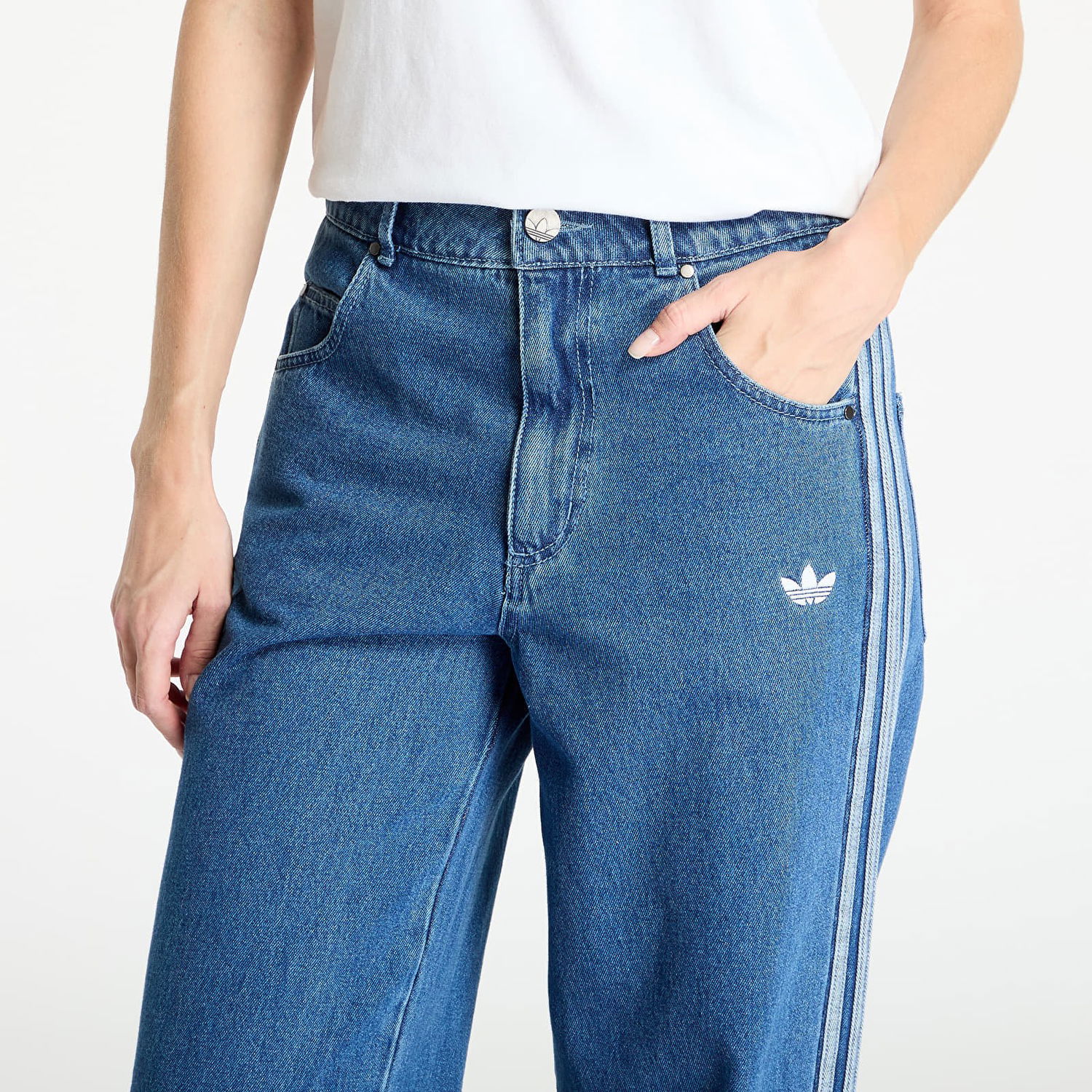 Дънки adidas Originals Adicolor Denim 3 Stripes Wide-Leg Track Pants Синьо | JD2574, 1