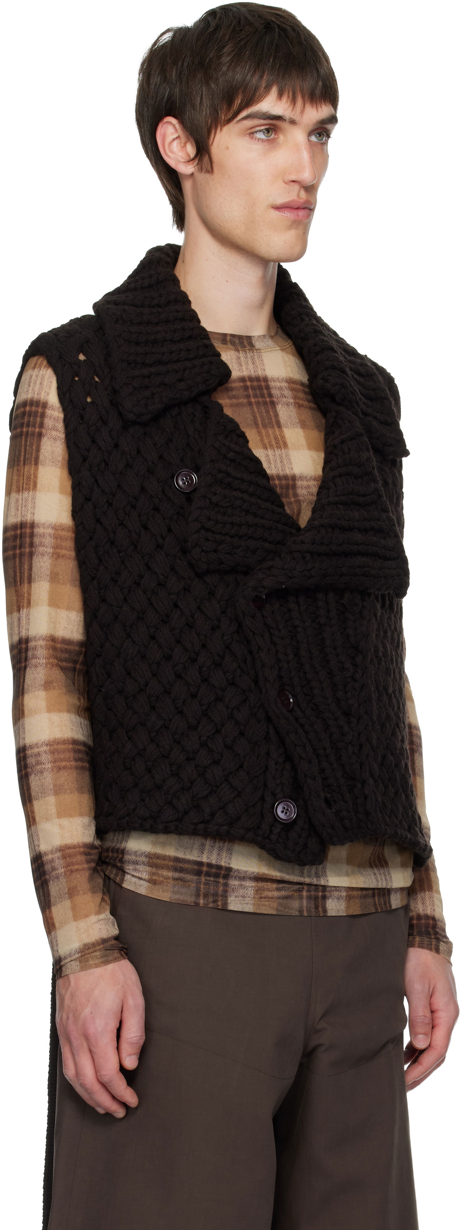 Жилетка Dries Van Noten Dries Van Noten Merino Wool Chunky Knit Shawl Collar Vest Черно | 252-021248-2710, 1