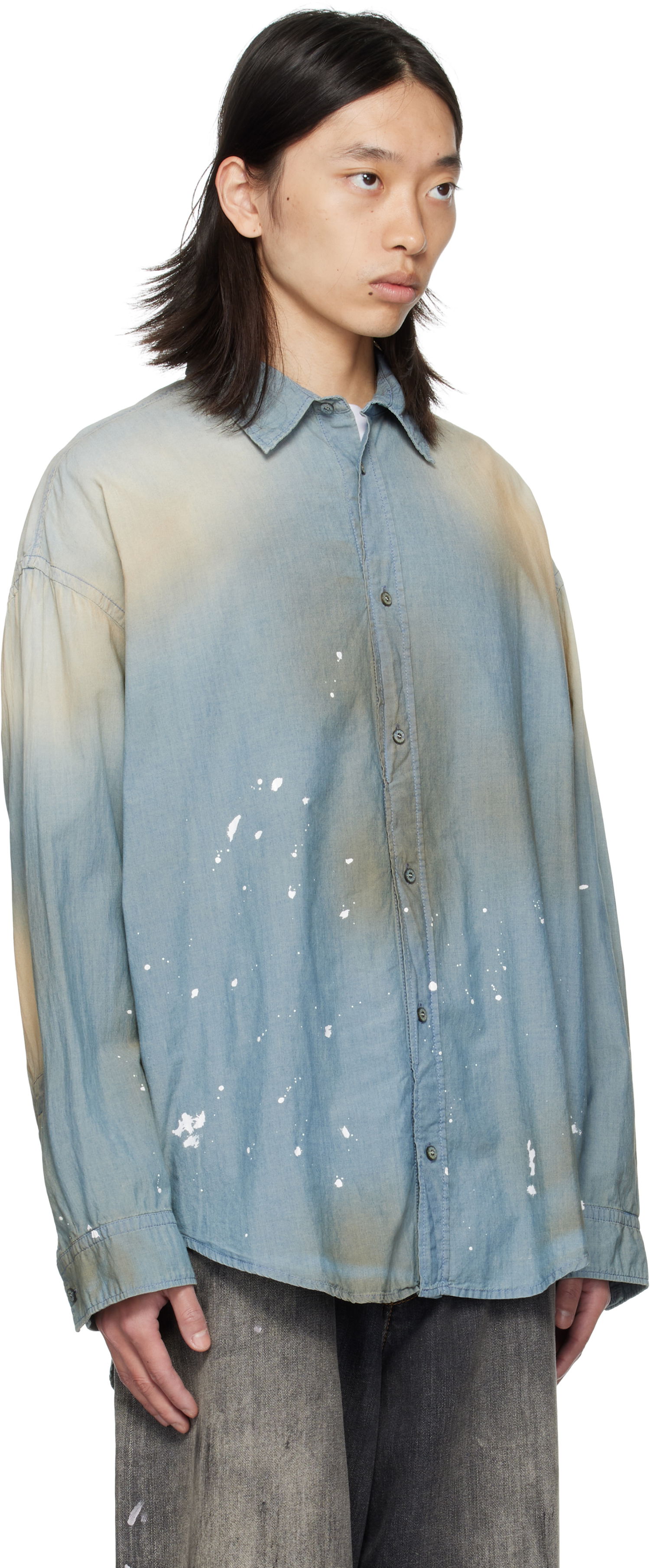 Риза Acne Studios Acne Studios Paint Splatter Button-Up Shirt Синьо | BB0633-, 1