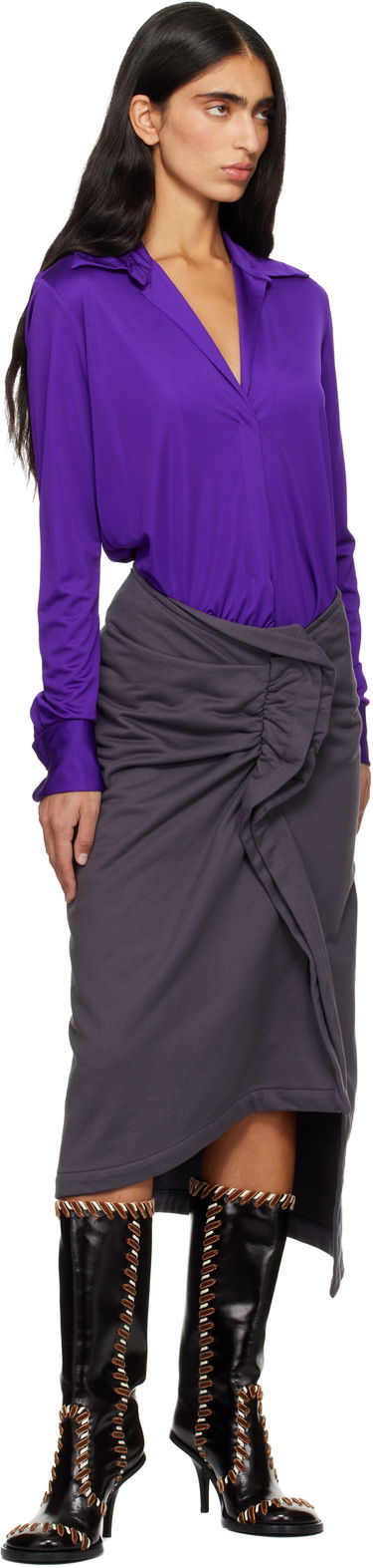 Риза Dries Van Noten Dries Van Noten Satin Shirt Лилаво | 252-011155-2617, 4