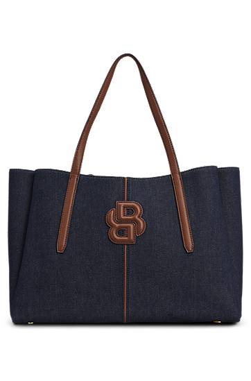Голяма пазарска чанта BOSS Denim Tote Bag with Double B Monogram Синьо | 50547575, 0