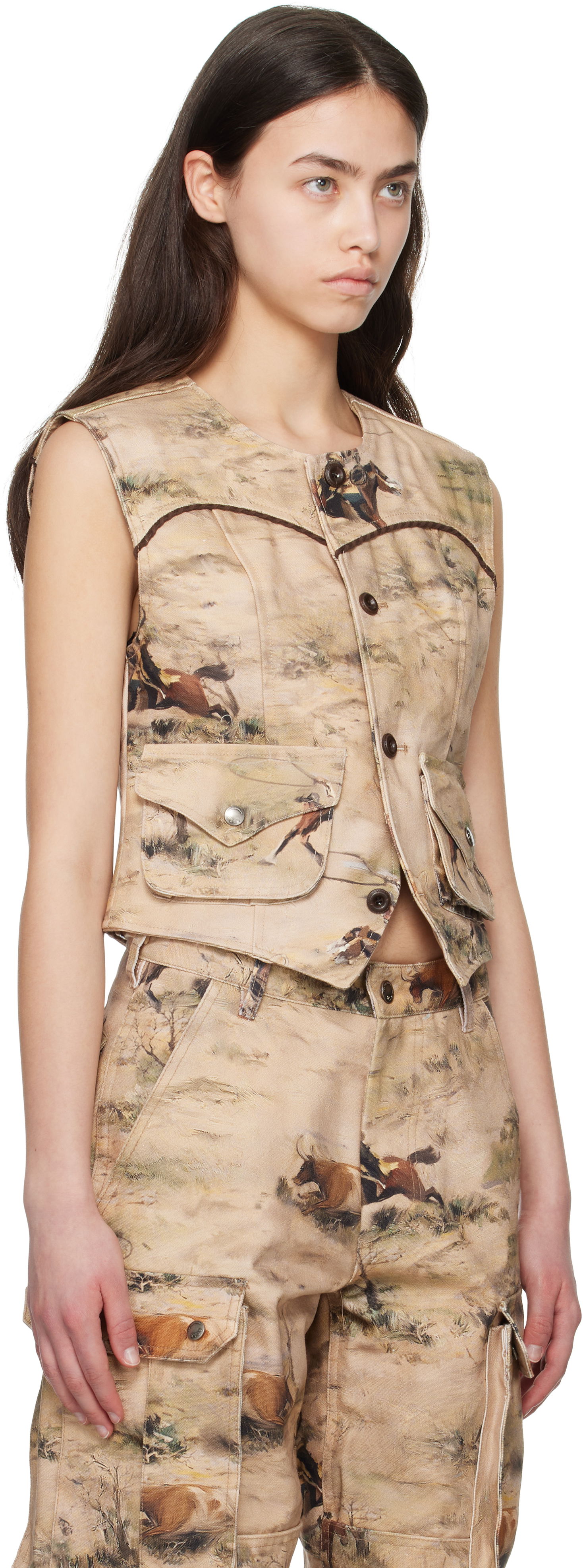 Жилетка Andersson Bell Andersson Bell Cowboy Print Vest Бежово | awa697w, 1