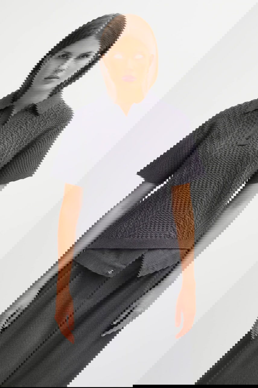 Пуловер JW Anderson JW Anderson Cropped Cable Knit Polo Сиво | KW1443.YN0446, 0