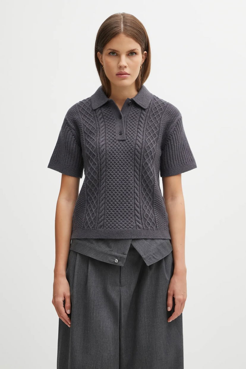 Пуловер JW Anderson JW Anderson Cropped Cable Knit Polo Сиво | KW1443.YN0446