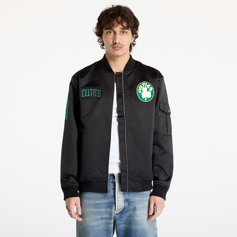 Яке бомбър Mitchell & Ness Team Leader Satin Bomber Jacket Черно | JK8095-BCEBLCK