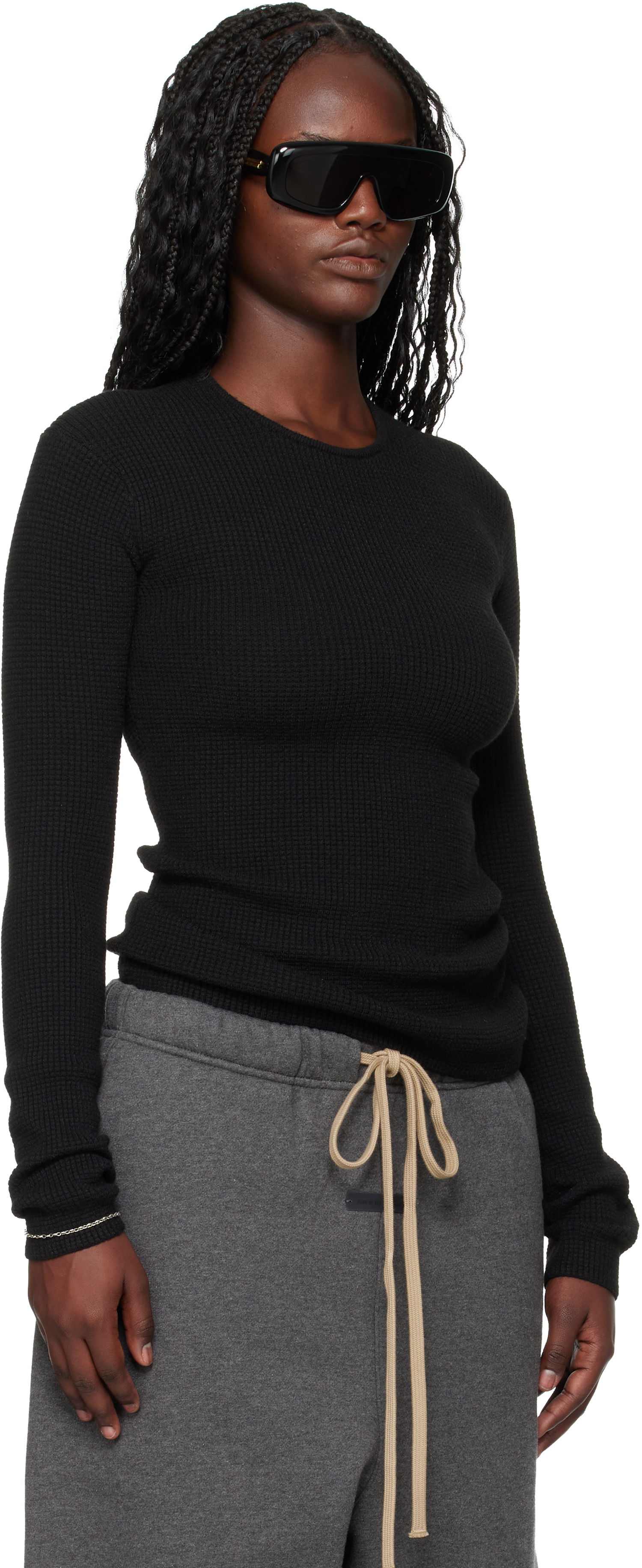 Тениска Fear of God Fear of God ESSENTIALS Holiday Waffle Long Sleeve T-shirt Черно | 192HO257241FW, 1