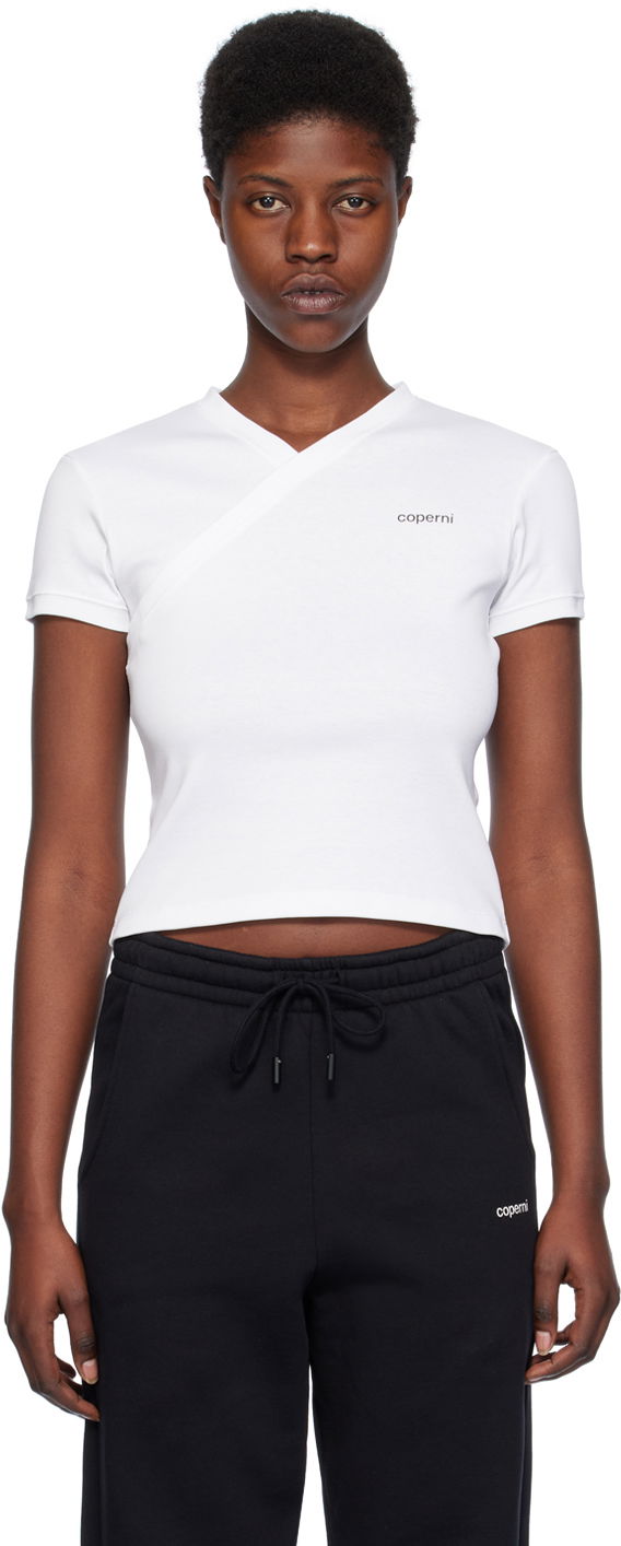 Тениска Coperni Coperni V-Neck Fitted T-Shirt Бяло | COPJS71510, 0