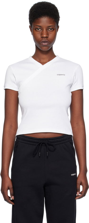 Тениска Coperni Coperni V-Neck Fitted T-Shirt Бяло | COPJS71510, 0