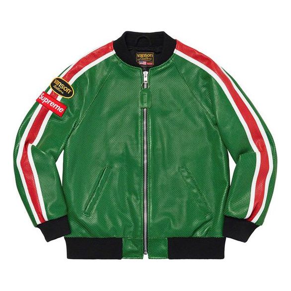 Яке бомбър Supreme Vanson Leathers Perforated Bomber Jacket Зелено | SUP-SS20-213, 0
