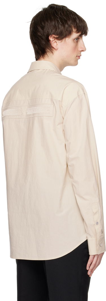 Риза Solid Homme Embroidered Long-Sleeve Button-Up Shirt with Flap Chest Pocket Бежово | S231SH26, 2