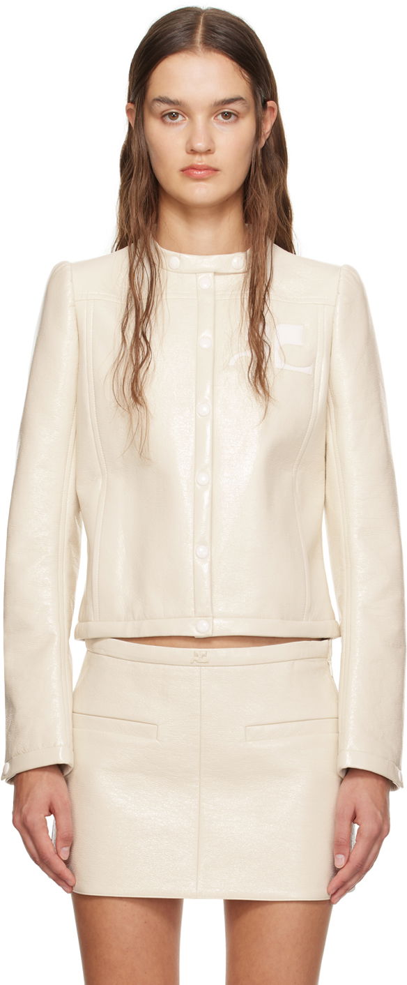 Яке Courrèges Iconic Cropped Faux Leather Jacket Бежово | 423CBL137VY0014, 0