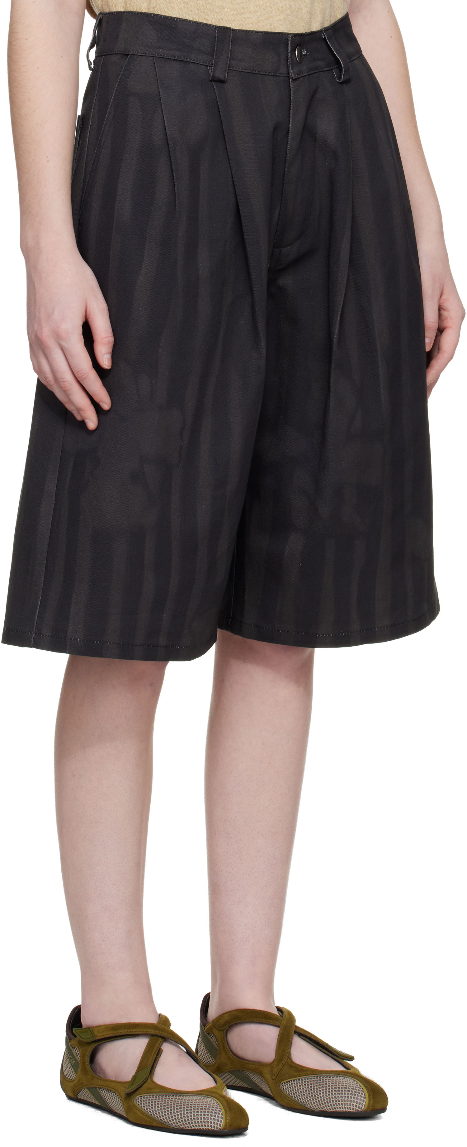 Къси панталони Collina Strada Pleated Striped Wide-Leg Knee-Length Catchfly Shorts Черно | XX6055, 1