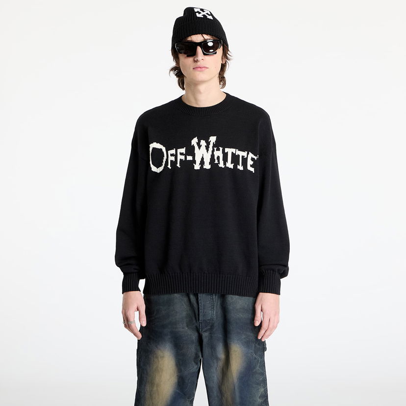 Пуловер Off-White Black Knit Crewneck Sweater with Quote Print Черно | OMHE20AS25KNI001100B