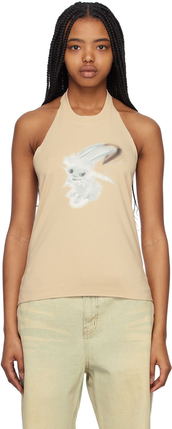 Потник We11done We11done Women's Halter Neck Graphic Tank Top Бежово | WD-TT1-23-738-W-BG, 0