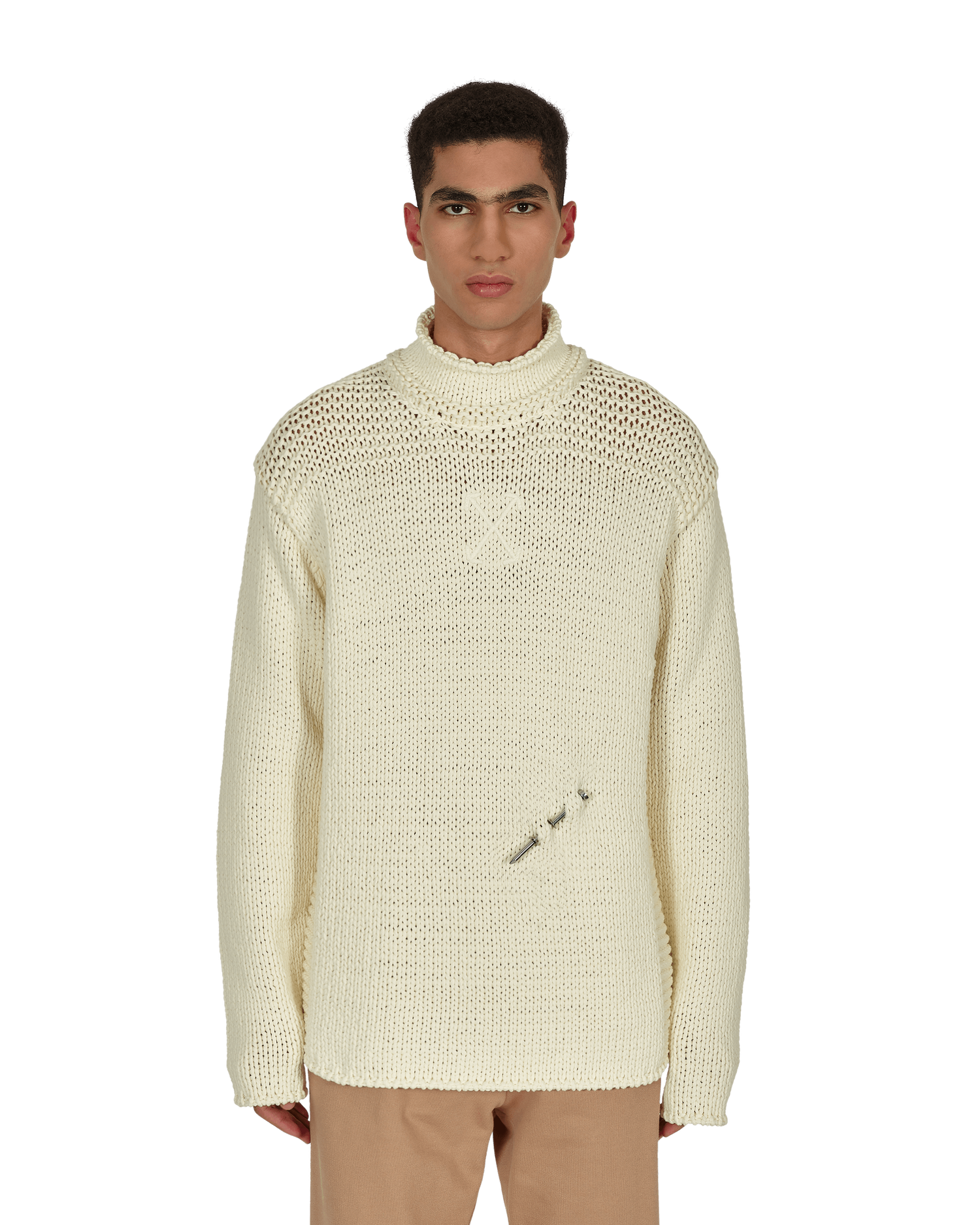 Пуловер Off-White Meteornail Knit Zip Mockneck Sweater Бежово | OMHA122F21KNI001 6161, 0