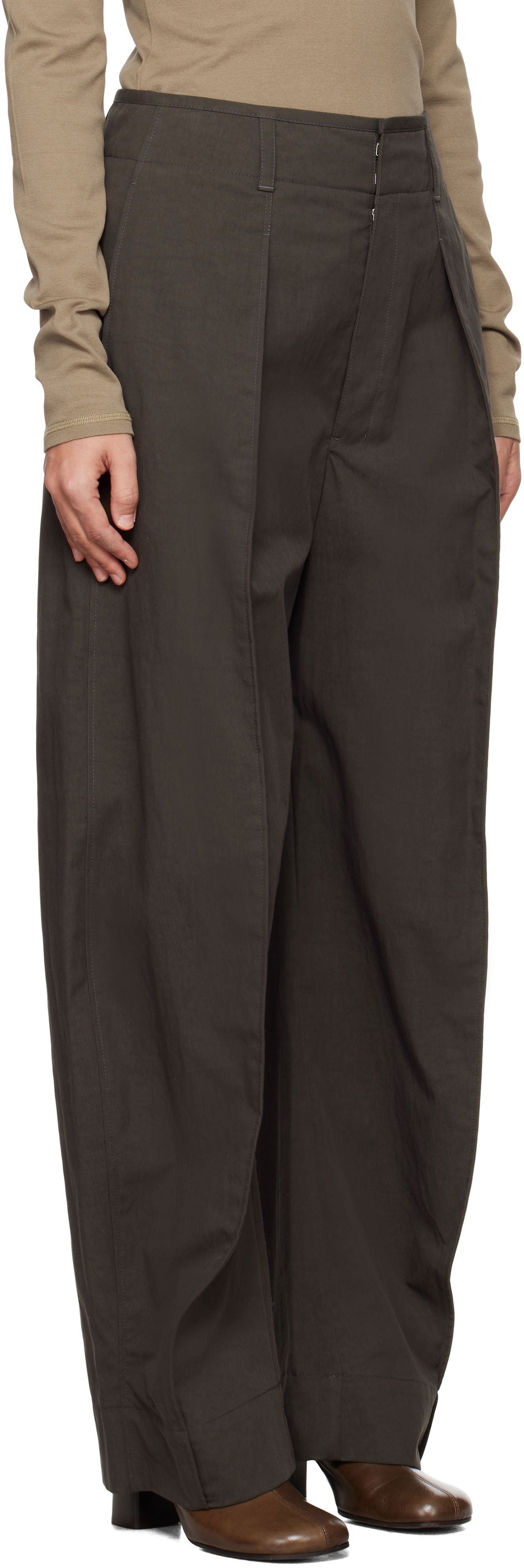 Панталони LEMAIRE Curved Volume Trousers Зелено | PA1165 LF1228, 1