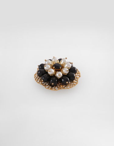 Значка Dolce & Gabbana Dolce & Gabbana Gold Tone Floral Brooch with Black and White Beads Черно | WPR1I2W1111ZOO00, 2