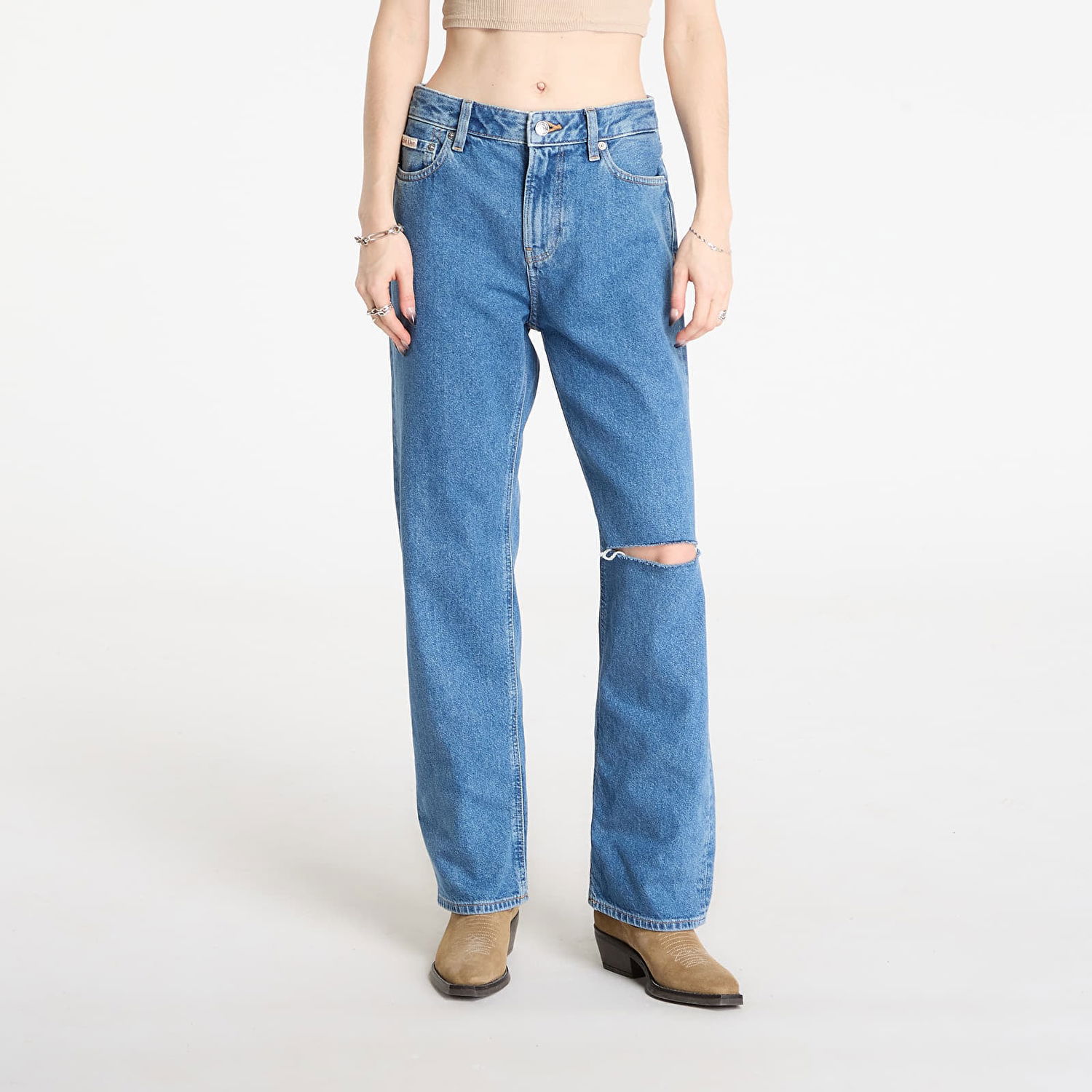 Дънки CALVIN KLEIN 90S Straight Short Jeans with Ripped Knee Синьо | LV047E609G VLC Short, 0