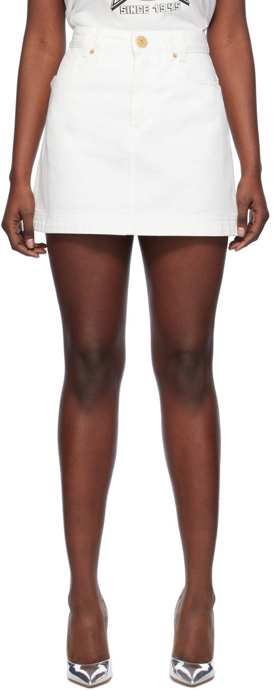 Пола Balmain Embroidered Denim Miniskirt Бяло | CF1LA400DB69, 0