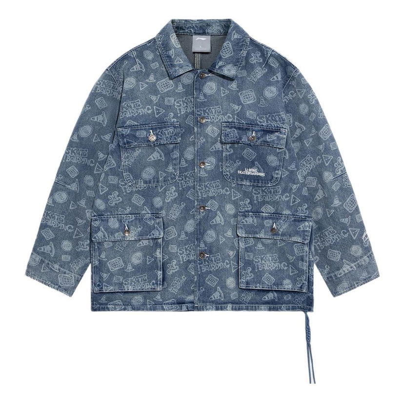 Яке Li-Ning Skateboard Series Full Print Washed Denim Jacket Синьо | AJDS047-1