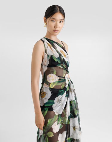 Pокля Dolce & Gabbana Dolce & Gabbana One-Shoulder Gardenia-Print Chiffon Dress Зелено | F6TLHTIS1XDHN5JB, 3
