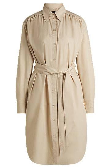 Pокля BOSS Cotton Poplin Belted Shirt Dress Бежово | 50540368